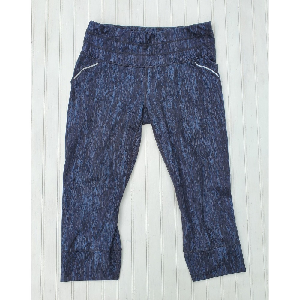 Athleta‎ Be Free Knicker Blue Space Dye Cropped Leggings Medium Running Yoga